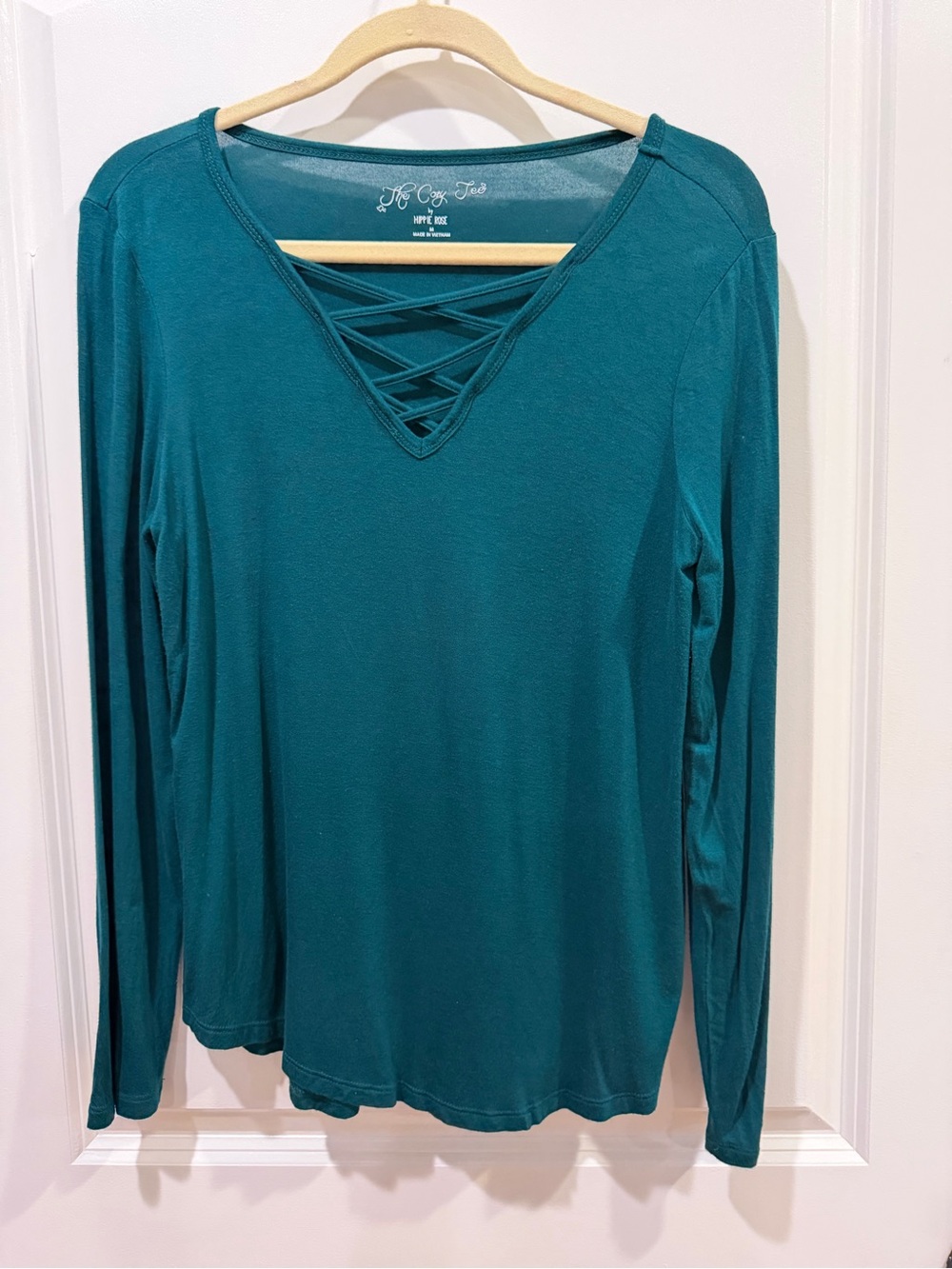 Hippie Rose Teal Crisscross V-Neck Long Sleeve Top